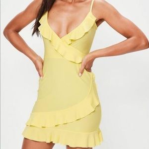 Missguided Yellow Cami Tea Frill Dress